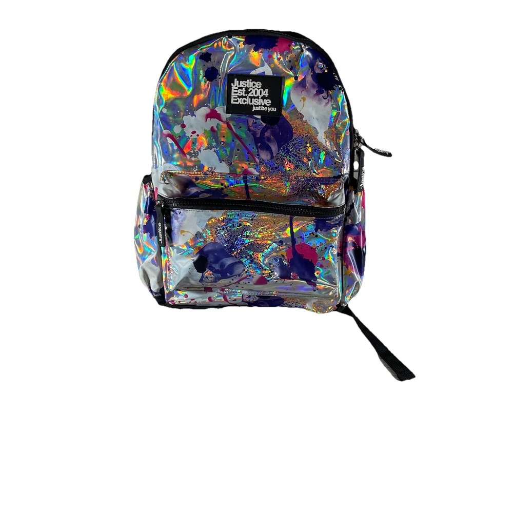 Justice Holographic Paint Splatter Backpack Girls School Bag Est. 2004 Exclusive - Picture 2 of 6